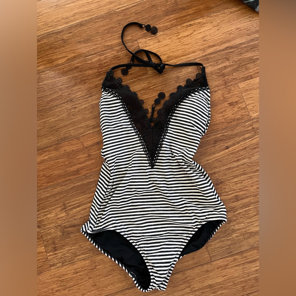Striped Black and White Kids One Piece